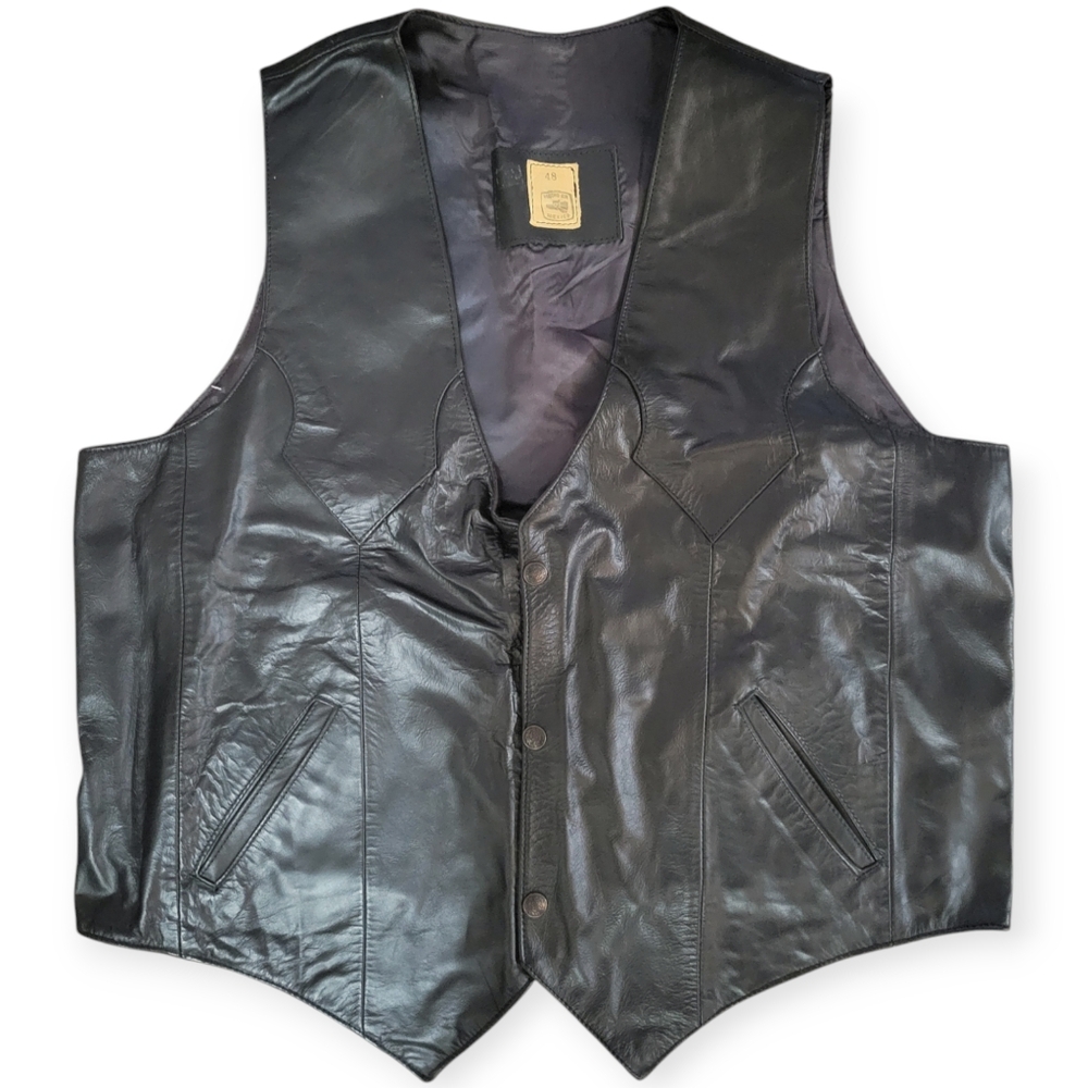 Black vintage leather jacket 48 hecho en mexico made in mexico biker cowboy